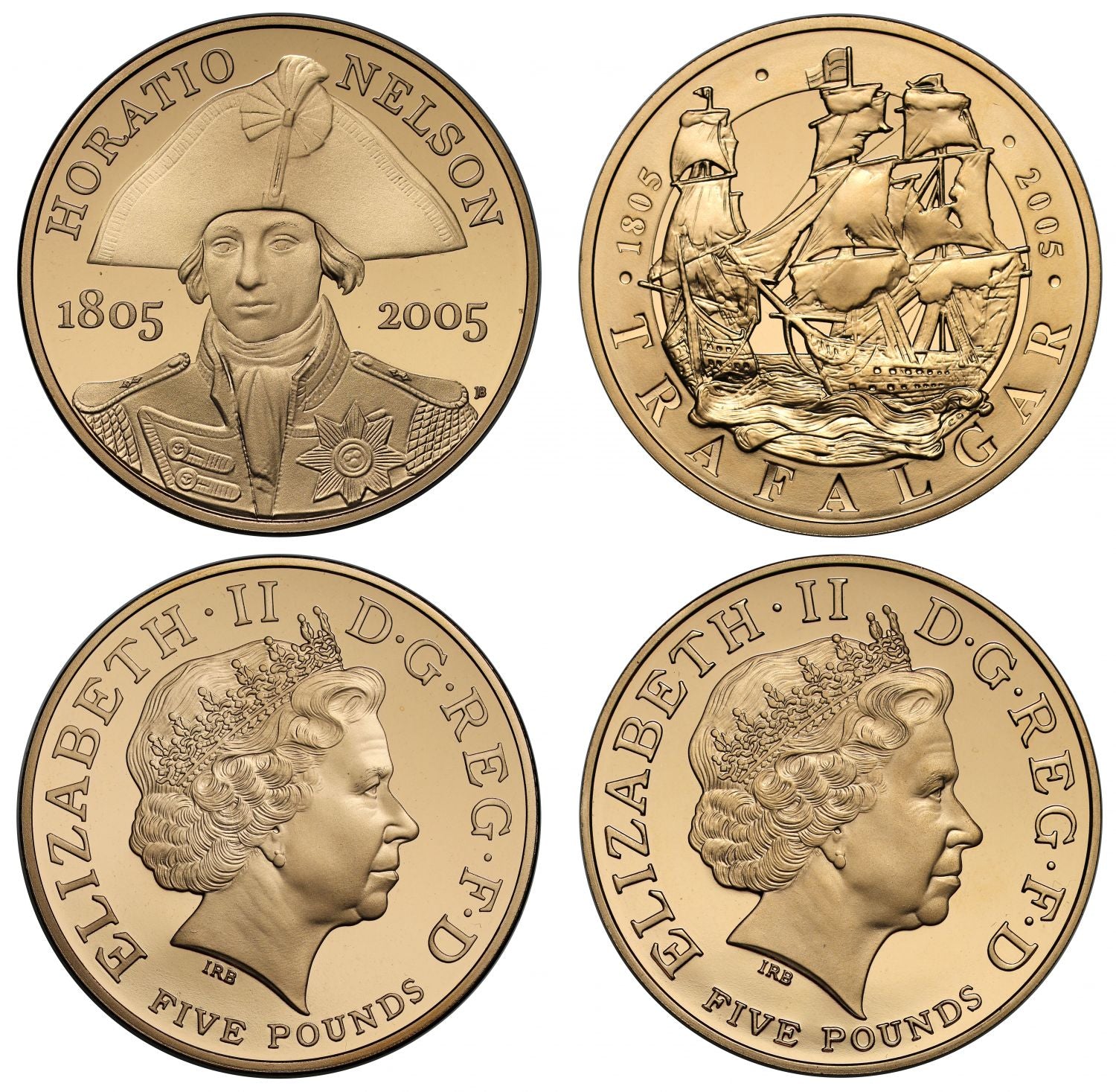 Elizabeth II 2005 gold proof Five-Pounds Set Nelson and Trafalgar
