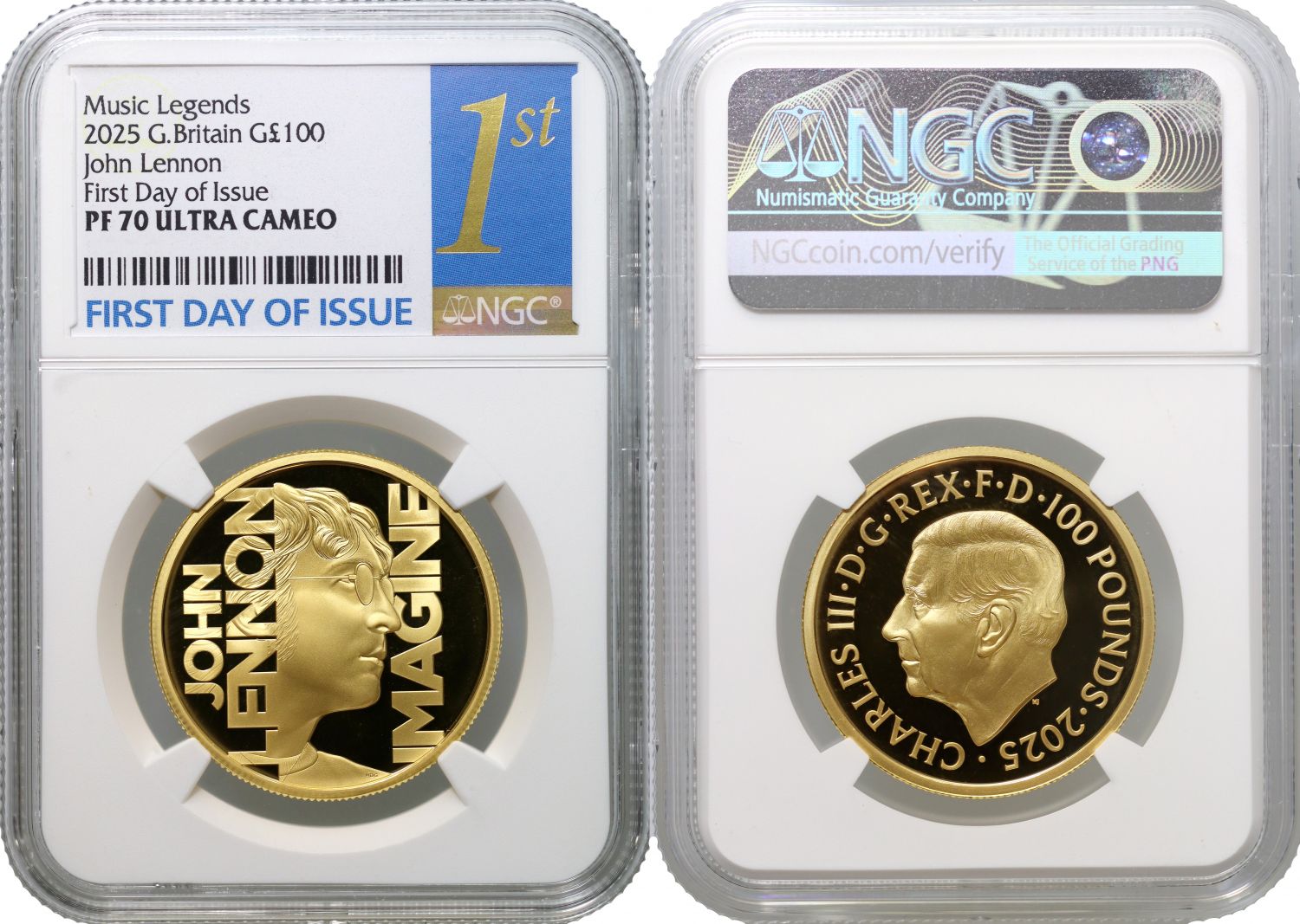 * Charles III 2025 gold PF70 UC First Day 1oz John Lennon