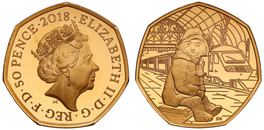 Elizabeth II 2018 gold proof 50p Paddington at the Station