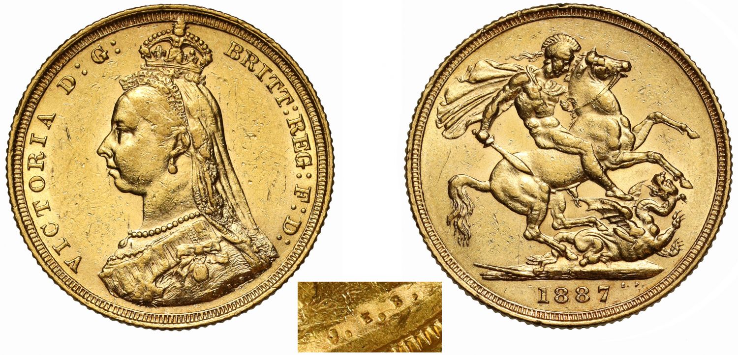 Victoria 1887-S Sovereign, Sydney Mint, hooked J, DISH S2 R3
