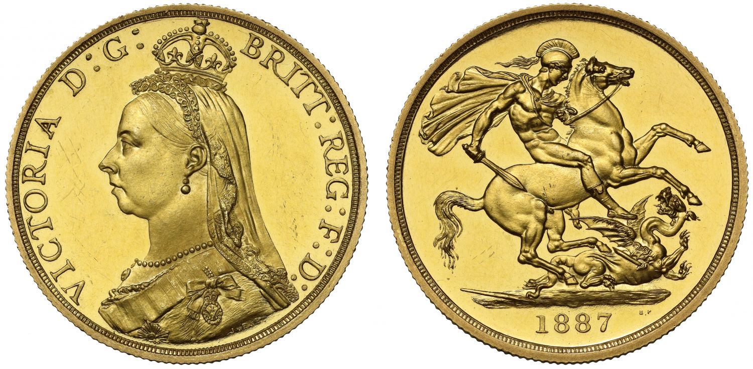 Victoria 1887 gold proof Two-Pounds, Jubilee issue NGC PF61 Ultra Cameo