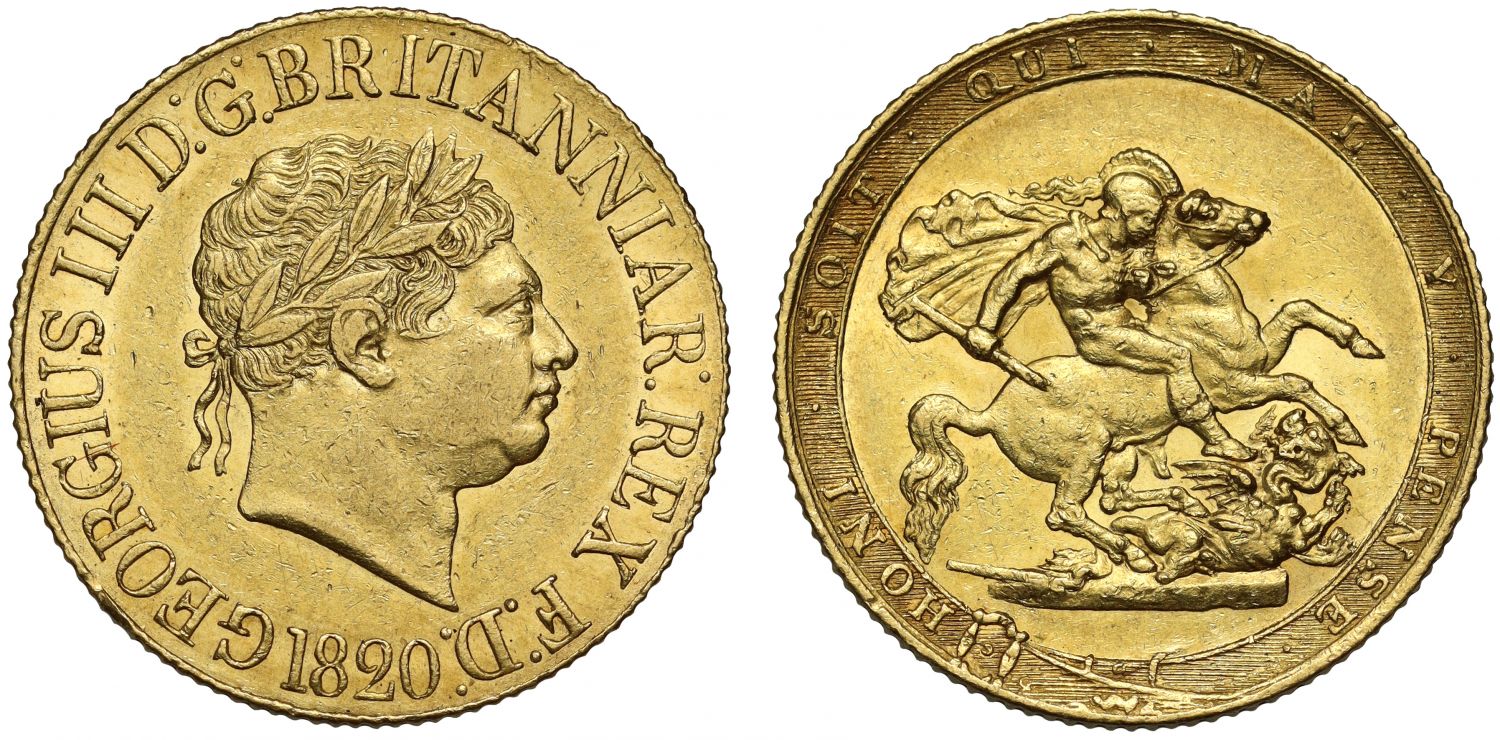George III 1820 Sovereign, closed 2, final year for reign