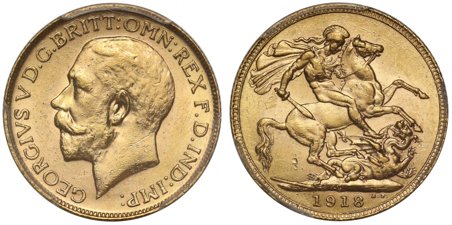 George V 1918-C Sovereign Ottawa mint PCGS MS62