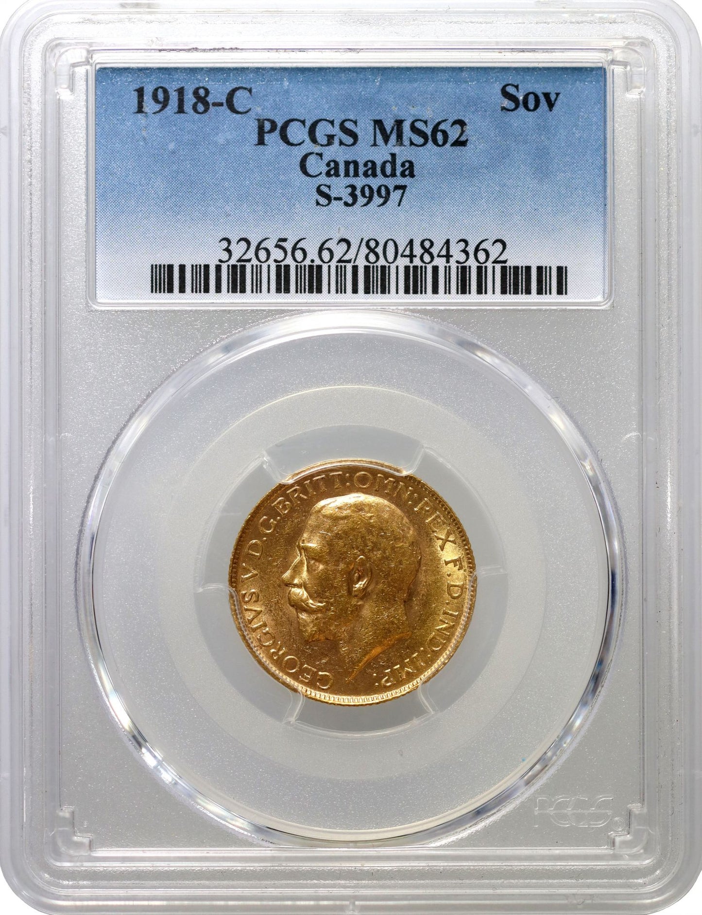 George V 1918-C Sovereign Ottawa mint PCGS MS62