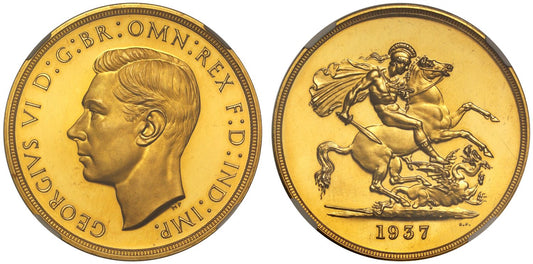 George VI 1937 proof Five-Pounds PF63 UCAM, one of 5,501 struck