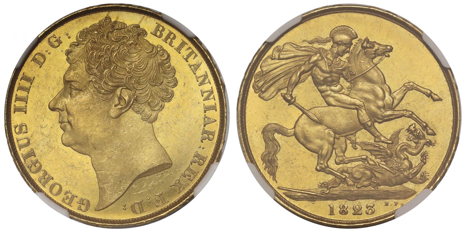 George IV 1823 Two-Pounds, NGC MS63 - one year only type, old provenance