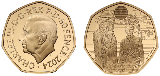 Charles III 2024 gold proof 50p Han Solo and Chewbacca