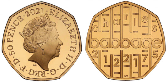 Elizabeth II 2021 gold proof 50p Charles Babbage