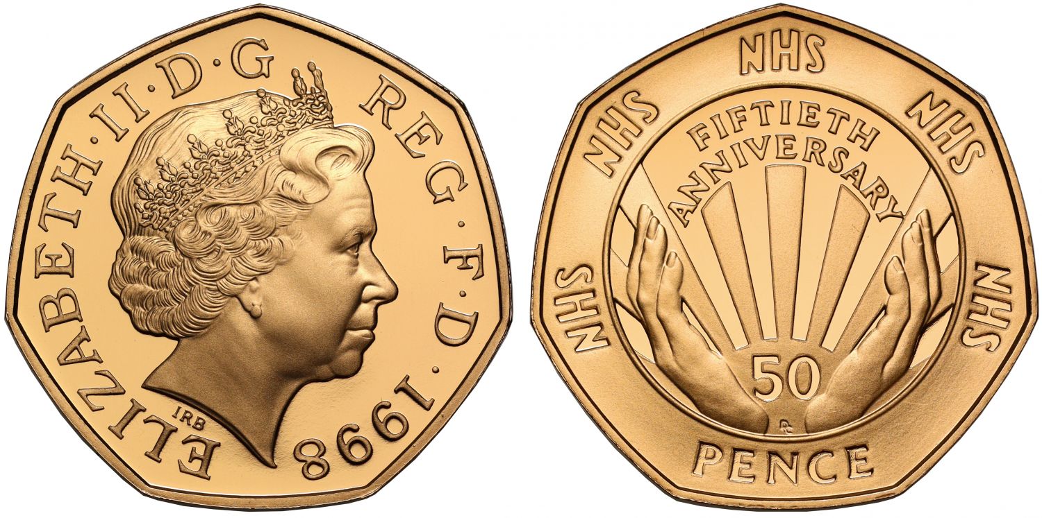 Elizabeth II 1998 gold proof 50p NHS