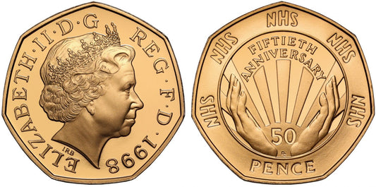 Elizabeth II 1998 gold proof 50p NHS