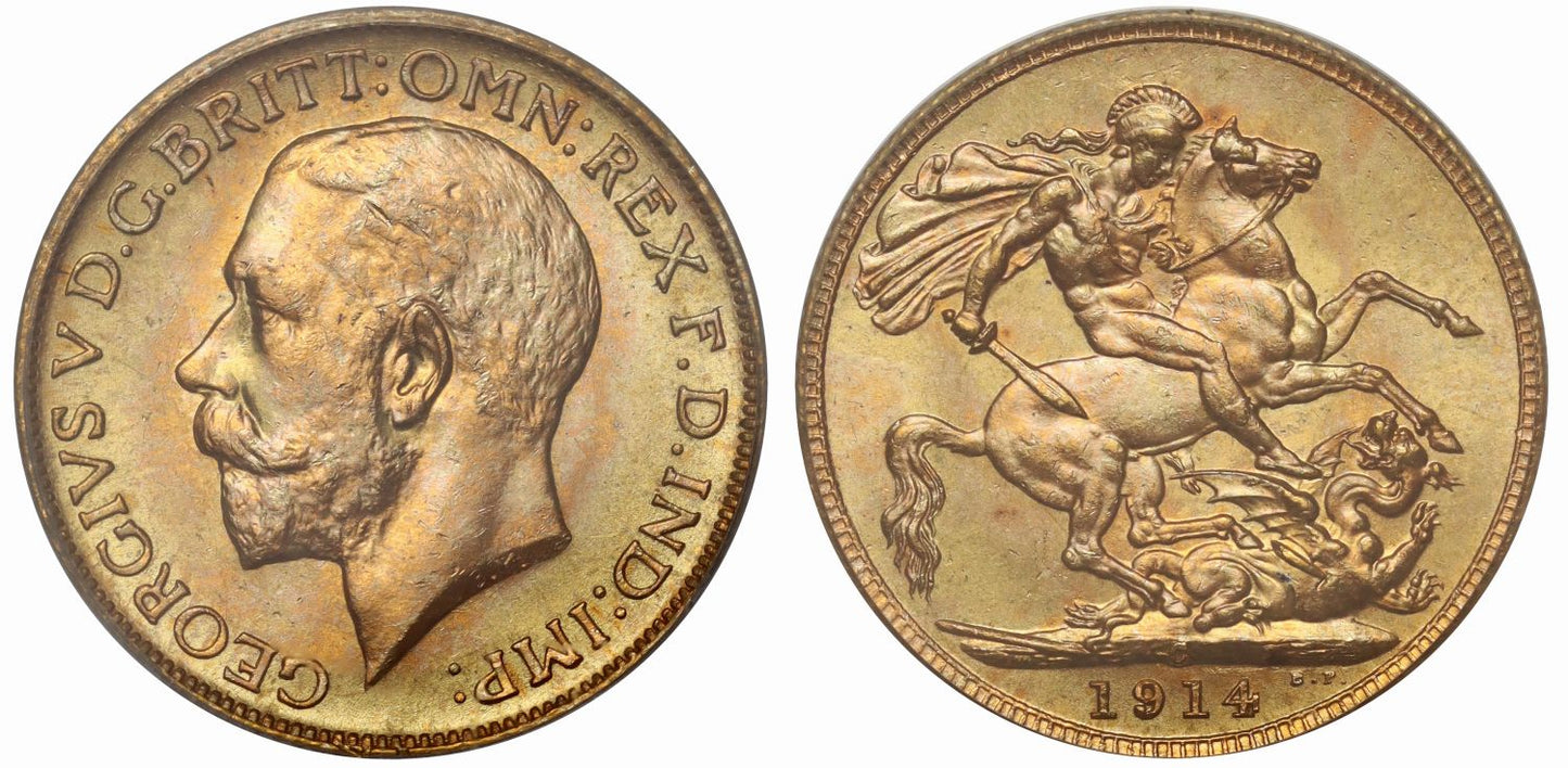 George V 1914-C Sovereign, Ottawa, MS64