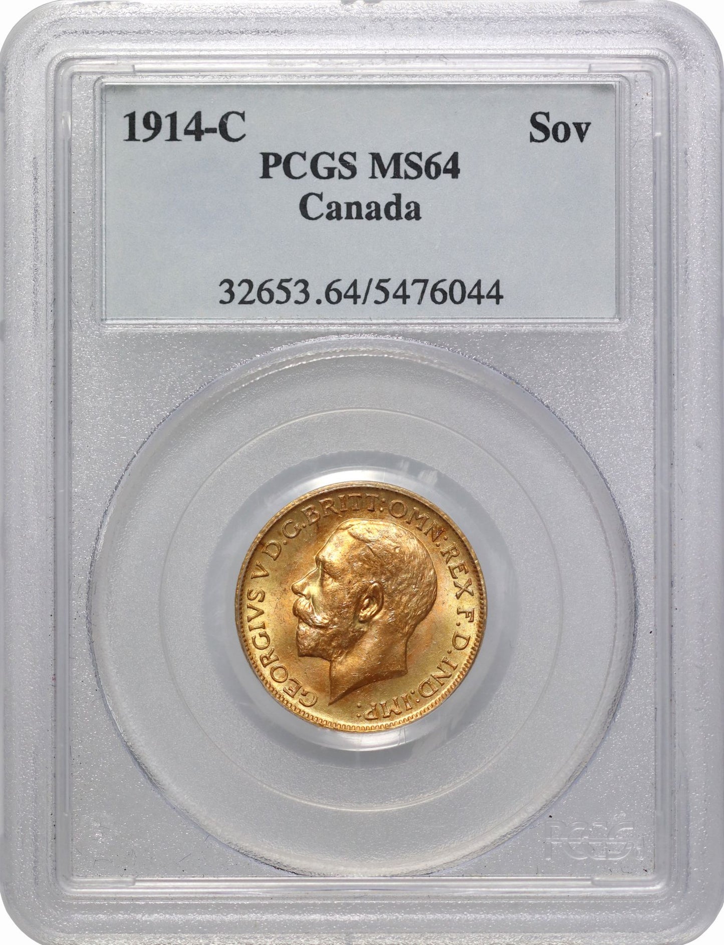 George V 1914-C Sovereign, Ottawa, MS64