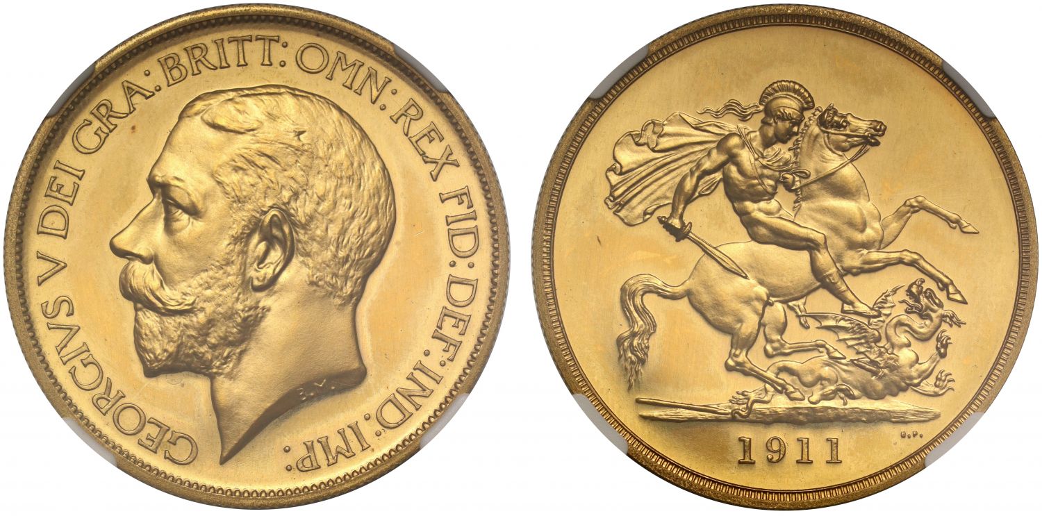 George V 1911 proof Five-Pounds, PF63, Coronation issue