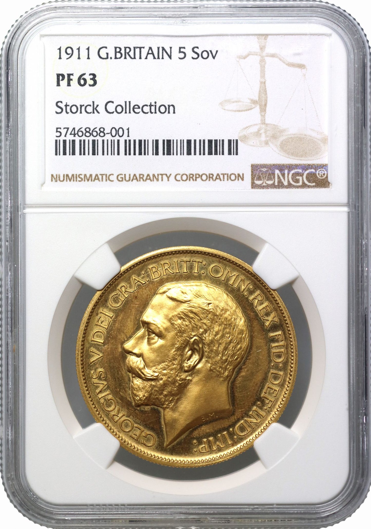 George V 1911 proof Five-Pounds, PF63, Coronation issue