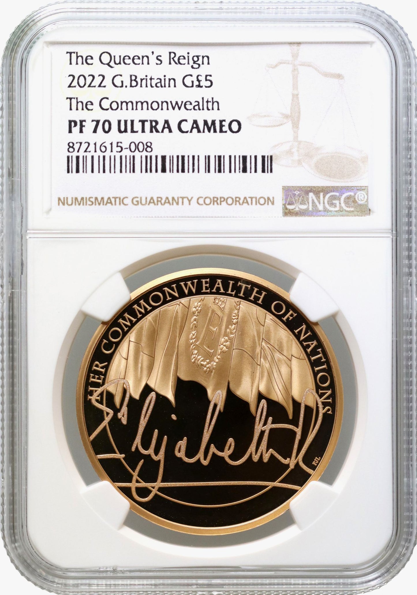 Elizabeth II 2022 gold PF70 UC Five-Pounds Commonwealth of Nations