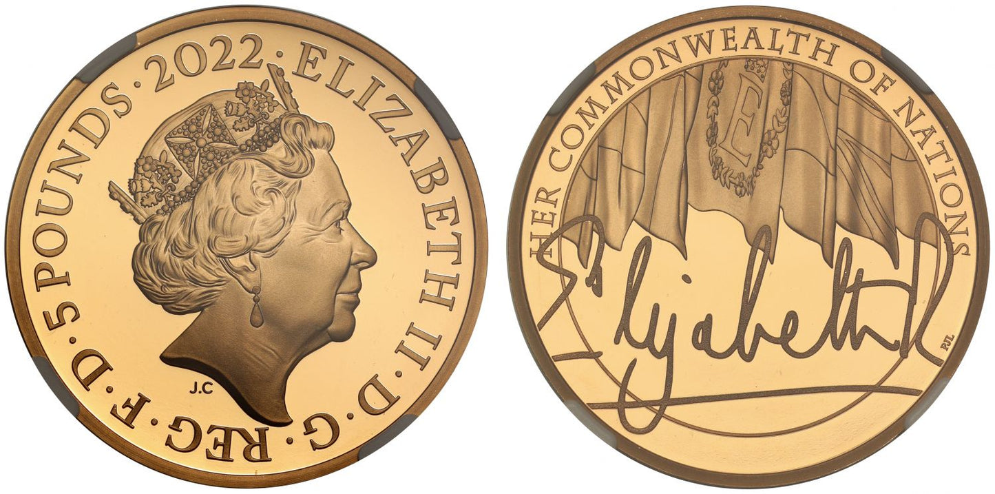 Elizabeth II 2022 gold PF70 UC Five-Pounds Commonwealth of Nations