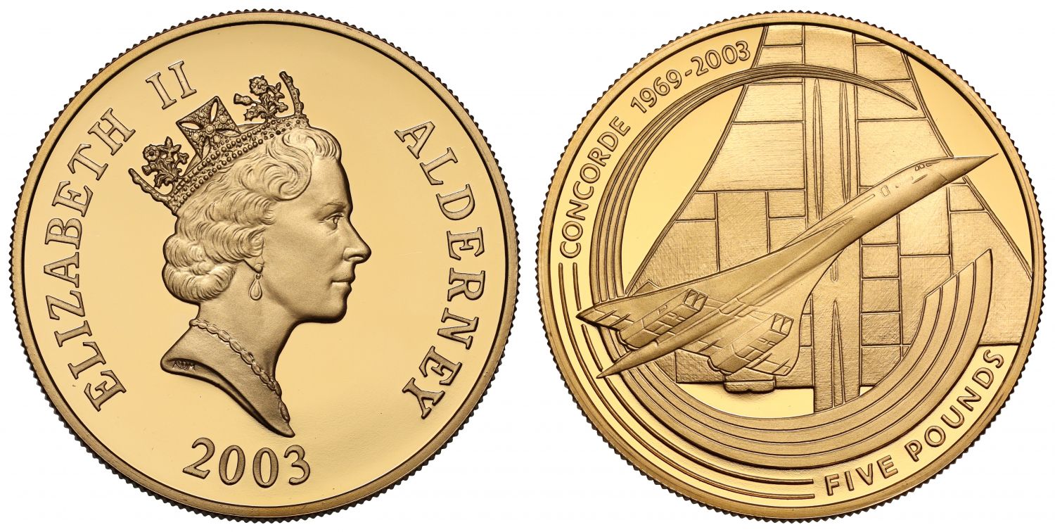 * Elizabeth II 2003 proof Five-Pounds Concorde, Alderney