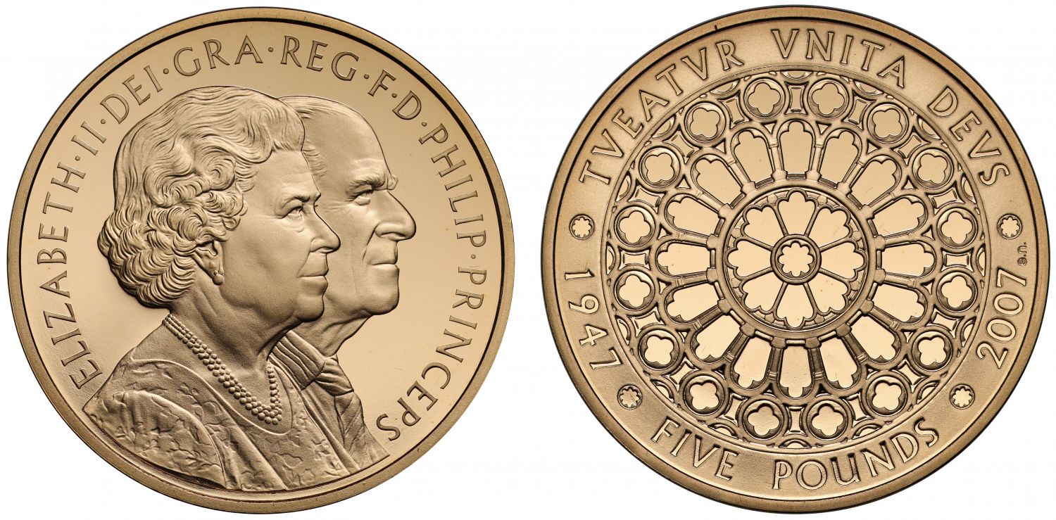 * Elizabeth II 2007 proof Five-Pounds Diamond Wedding
