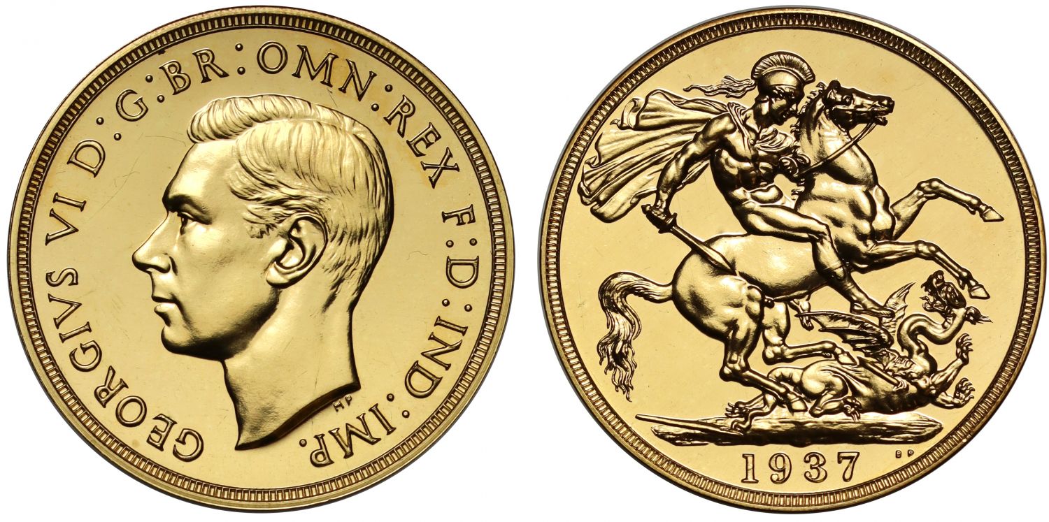 George VI 1937 proof Two-Pounds, Coronation issue, 5,501 struck PF65
