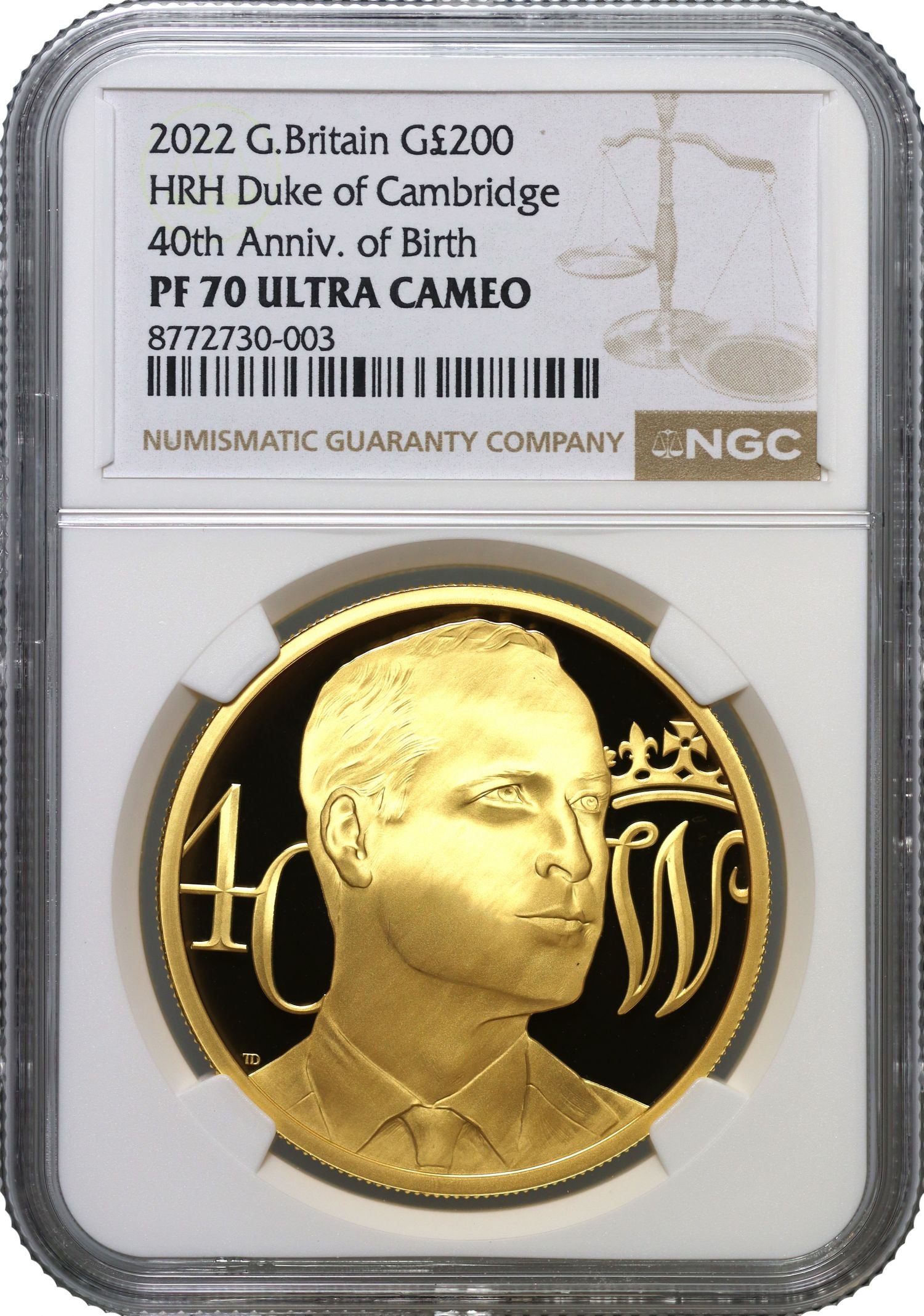 Elizabeth II 2022 gold PF70 UC 2oz Prince William 40th Birthday