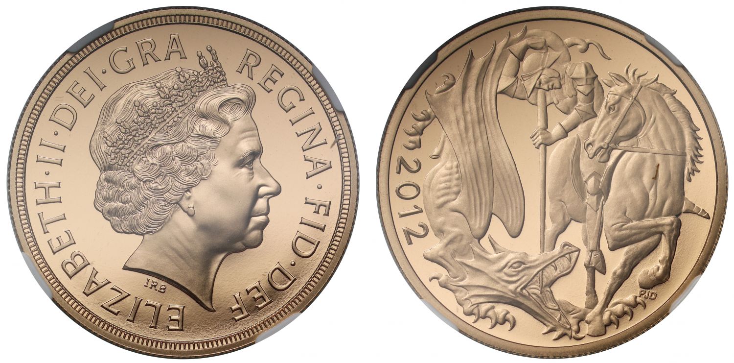 Elizabeth II 2012 proof Five-Pounds PF70 UCAM