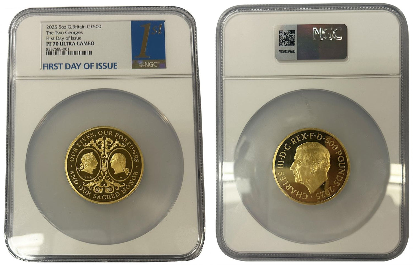 Charles III 2025 PF70 UC FDI gold 5oz Two Georges