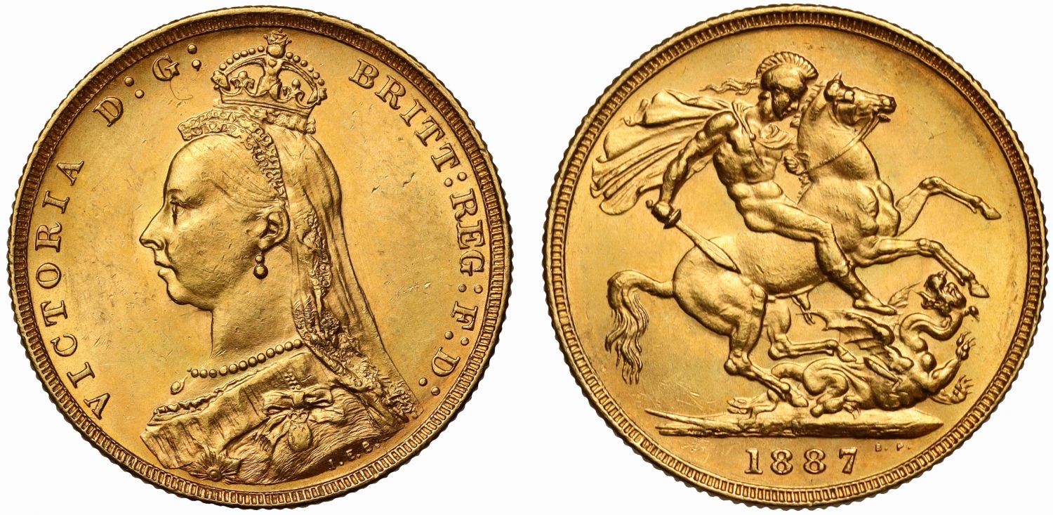 Victoria 1887-M Sovereign, Melbourne, 2nd legend, angled J, DISH M8, ex Thorburn