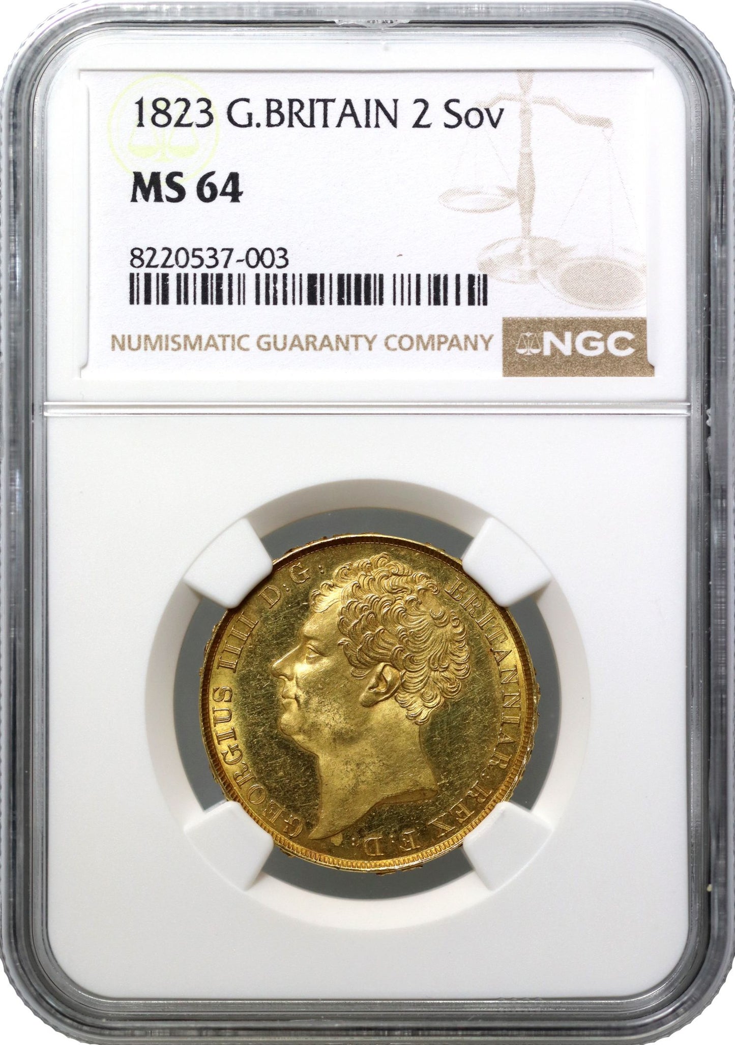 George IV 1823 Two-Pounds, NGC MS64, first currency £2 issued