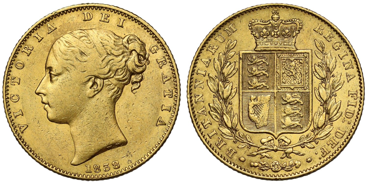 Victoria 1838 Sovereign, 1st young head, 1st date in reign