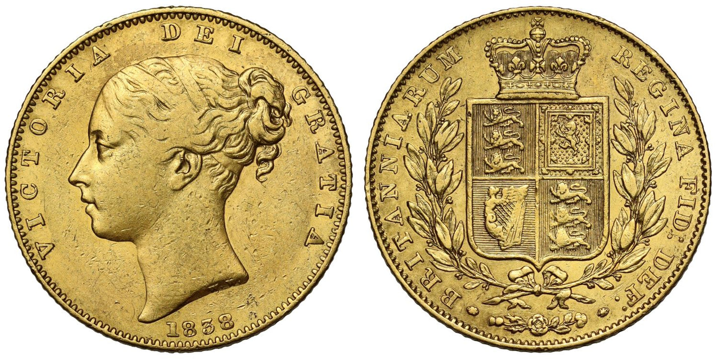 Victoria 1838 Sovereign, 1st young head, 1st date in reign