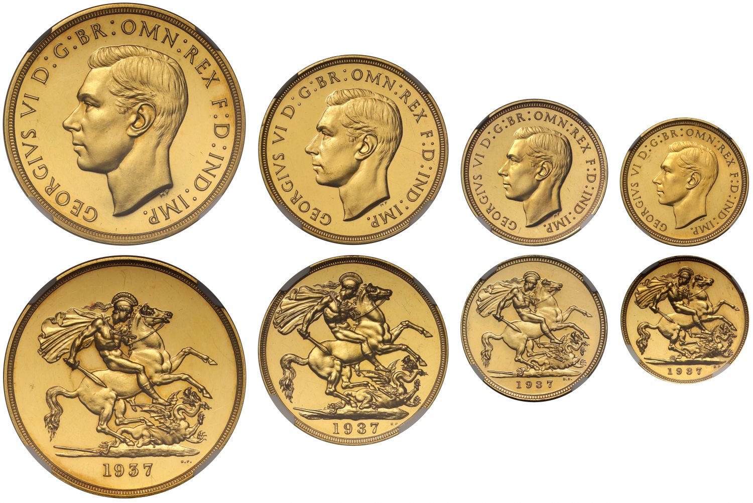 George VI 1937 4-coin proof Set NGC graded PF62-PF64 with box