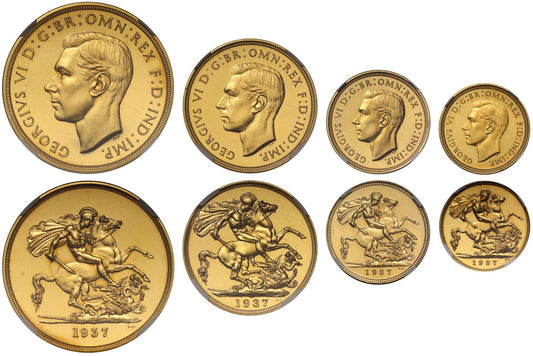 George VI 1937 4-coin proof Set NGC graded PF62-PF64 with box