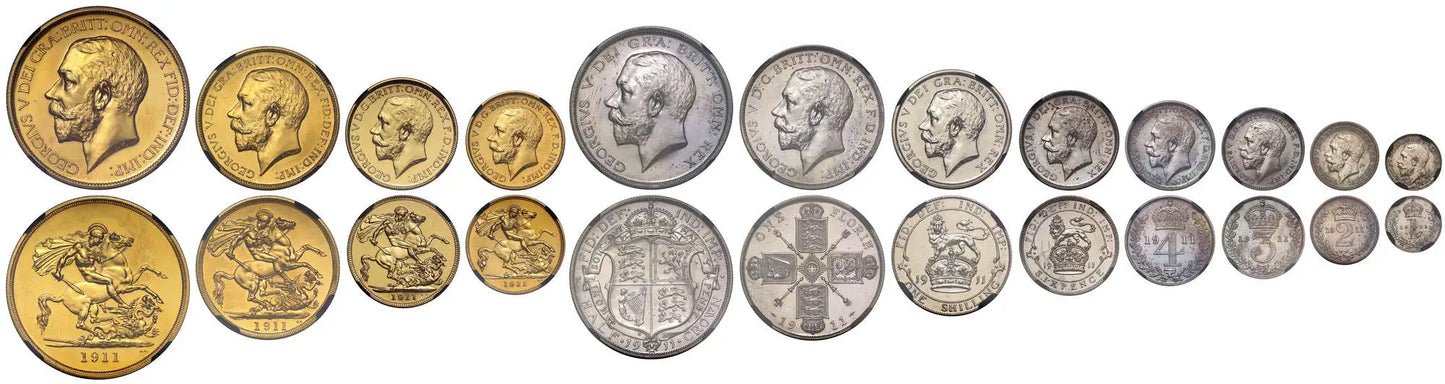 George V 1911 12-coin proof Set, PF62-65, Coronation issue