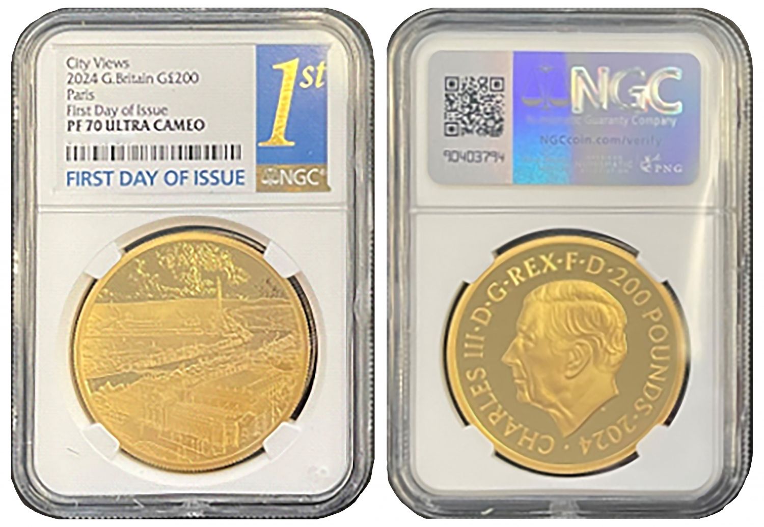 Charles III 2024 PF70 UC FDI gold 2oz City Views Paris
