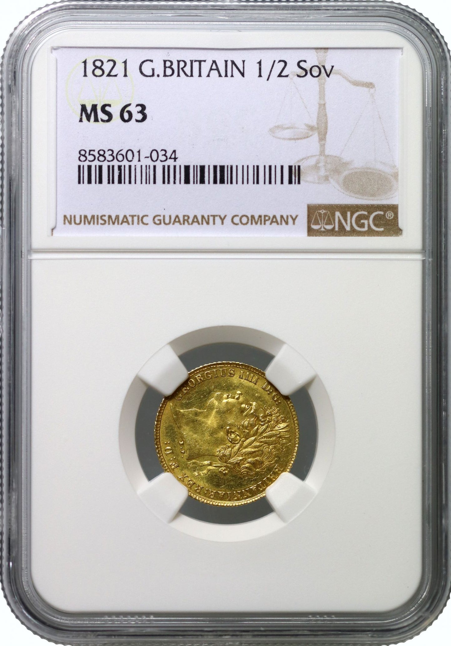 George IV 1821 Half-Sovereign, MS63, one year only type