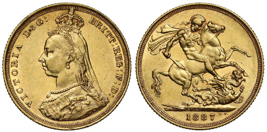 Victoria 1887-S Sovereign, Sydney Mint, DISH S2, hooked J