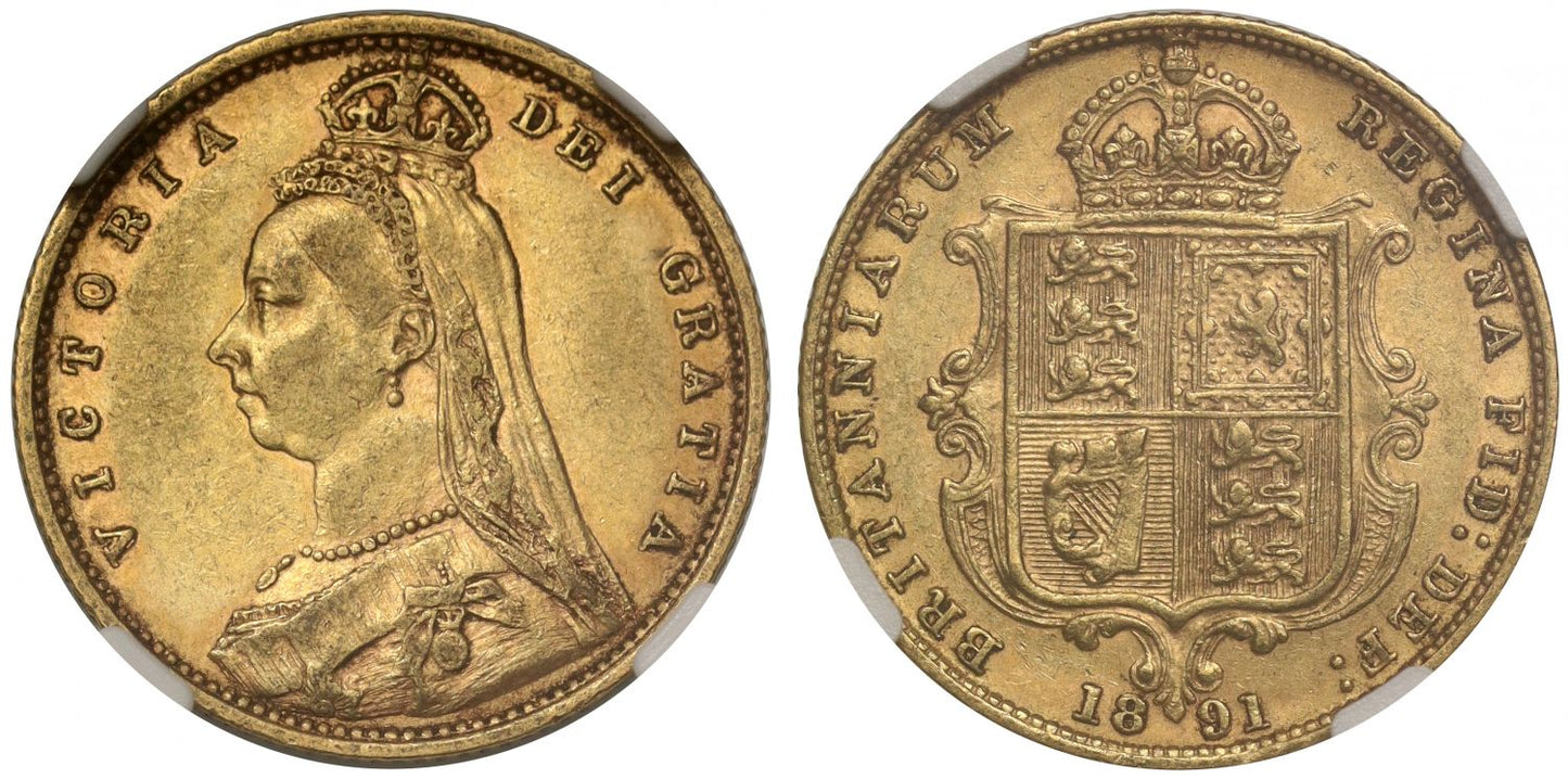 Victoria 1891 Half-Sovereign, extremely rare high shield, NGC XF45