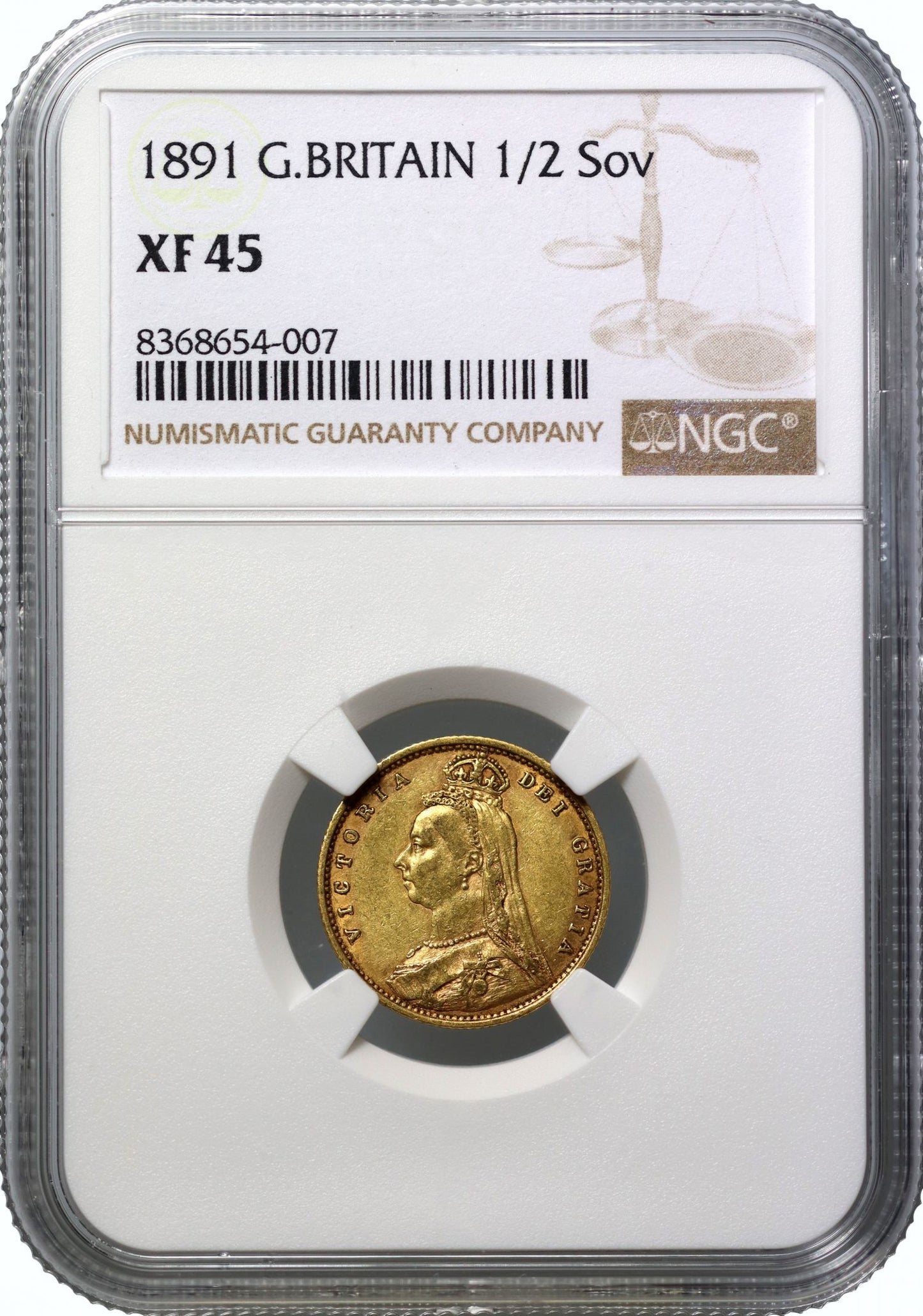 Victoria 1891 Half-Sovereign, extremely rare high shield, NGC XF45