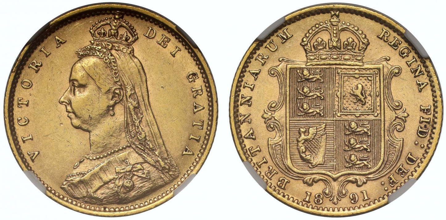 Victoria 1891 Half-Sovereign, AU58, low shield, DISH L513