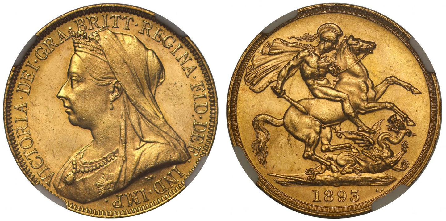 Victoria 1893 Two-Pounds, old head issue, MS63