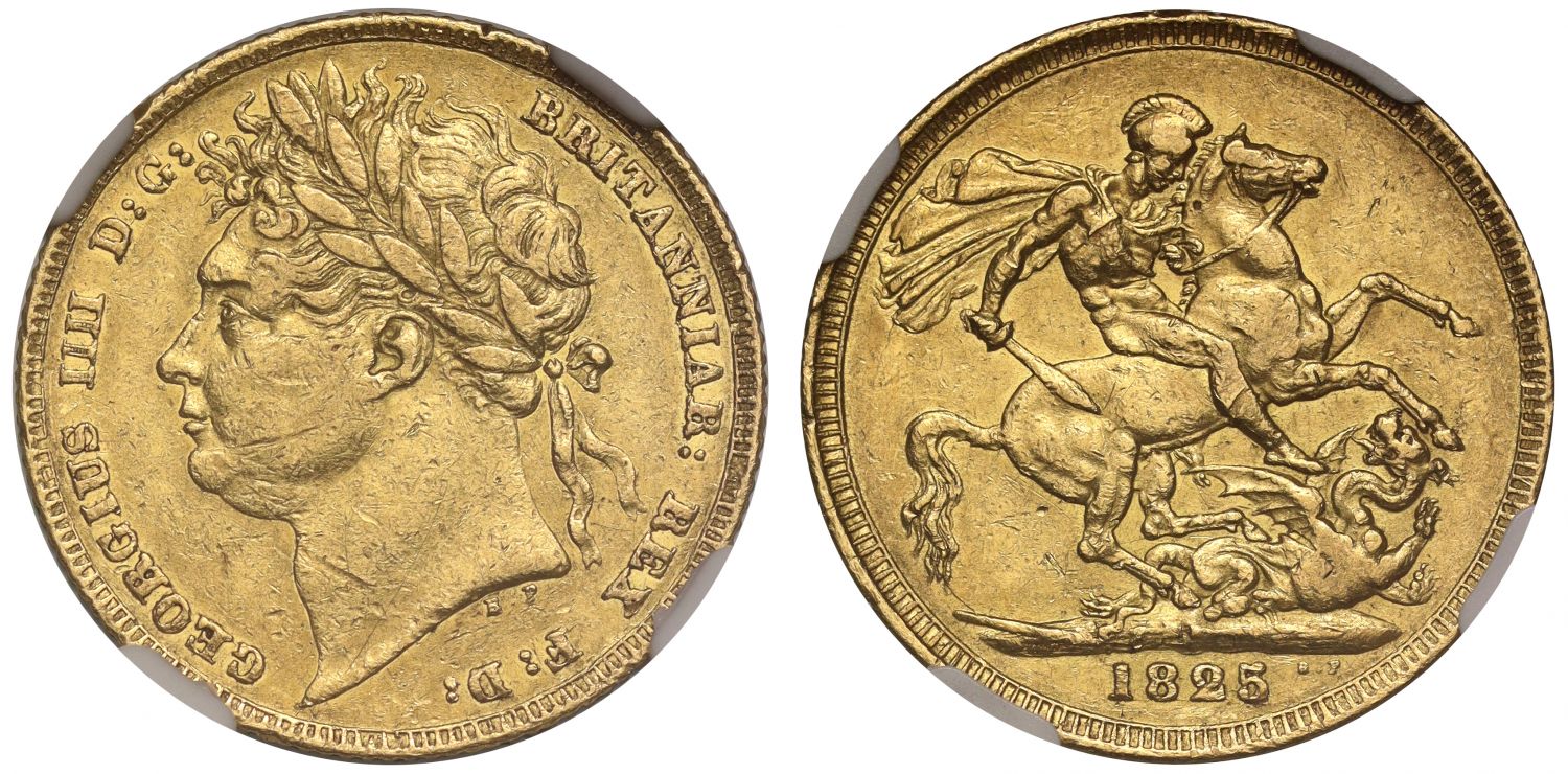 George IV 1825 Sovereign, laureate head, XF45, last issue, very rare