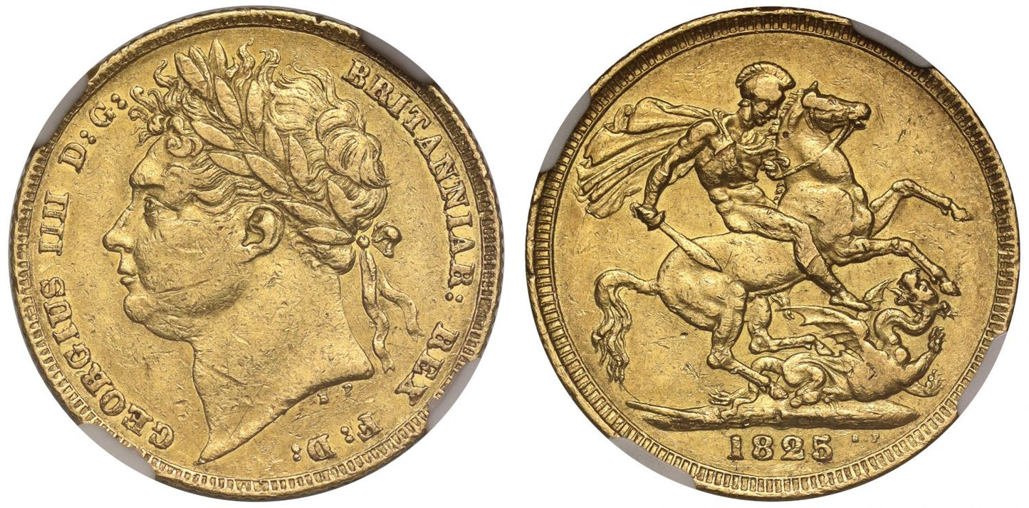 George IV 1825 Sovereign, laureate head, XF45, last issue, very rare