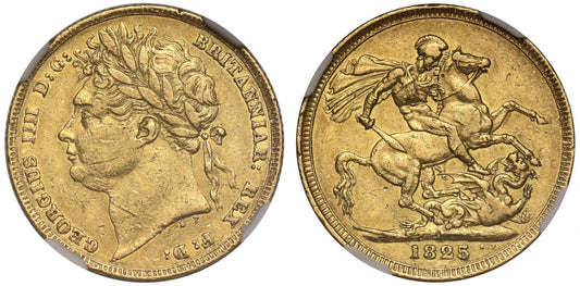George IV 1825 Sovereign, laureate head, XF45, last issue, very rare