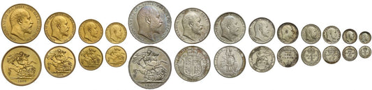 Edward VII 1902 13-coin matt proof Set, Coronation issue, £5 to Maundy Penny