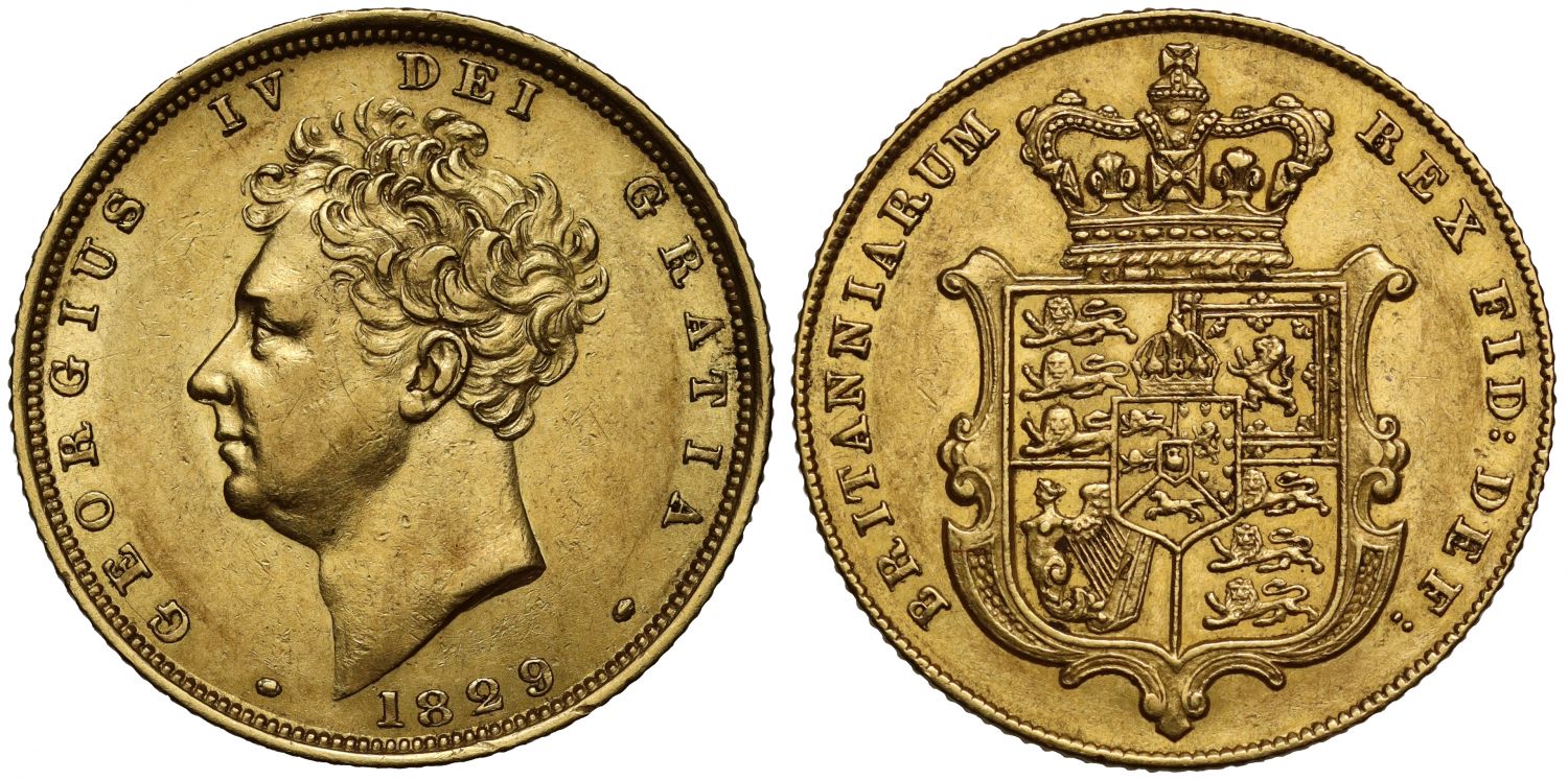 George IV 1829 Sovereign, bare head, penultimate year