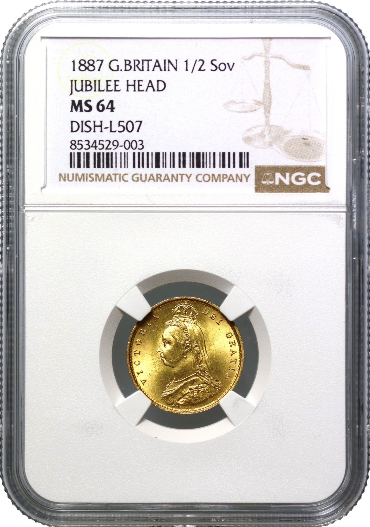 Victoria 1887 Half-Sovereign, MS64, Golden Jubilee issue, DISH L508
