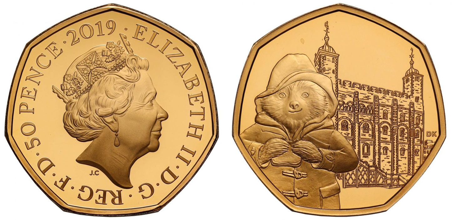 Elizabeth II 2019 gold proof 50p Paddington at The Tower