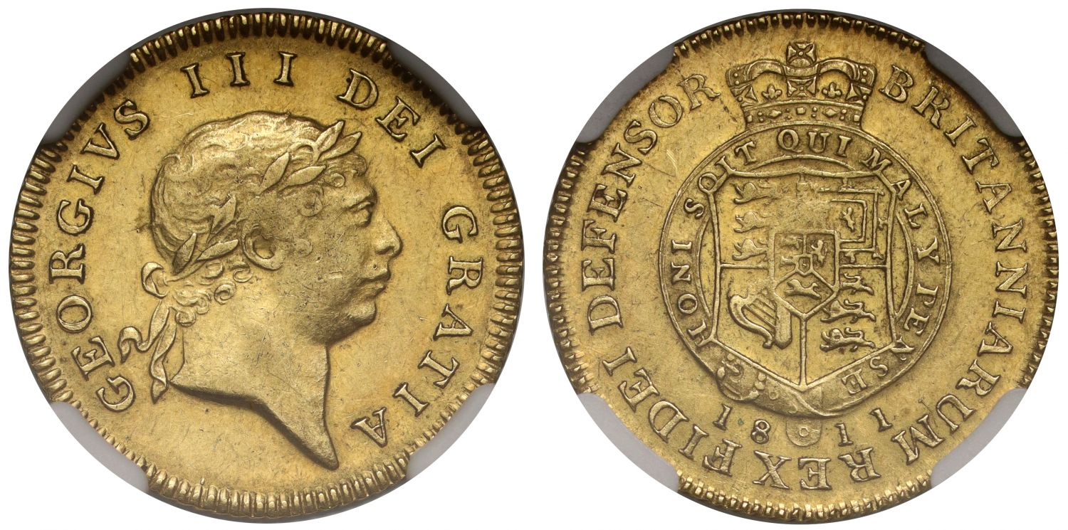 George III 1811 Half-Guinea, 7th bust, AU55, rarest date of type