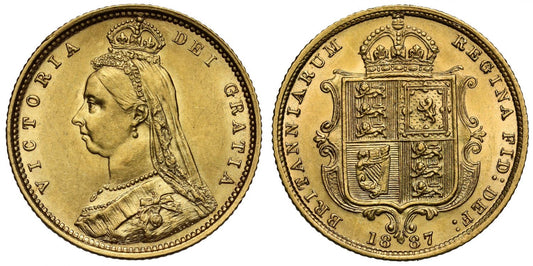 Victoria 1887 Half-Sovereign, London, hooked JEB, DISH L503, R5