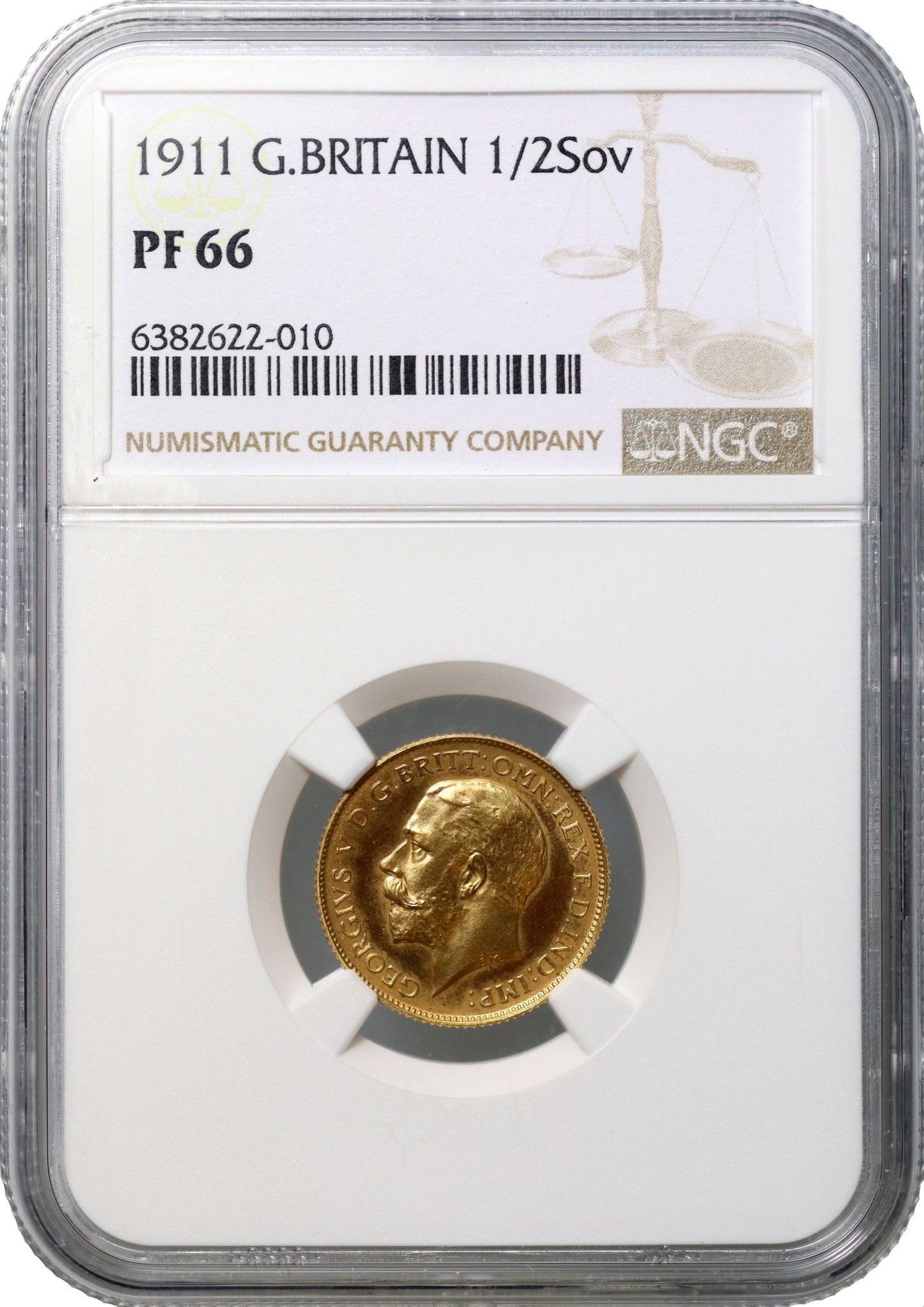 George V 1911 proof Half-Sovereign, PF66, Coronation issue